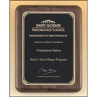 Walnut Stained Piano Finish Plaque with Brass Plate (9" x 12")