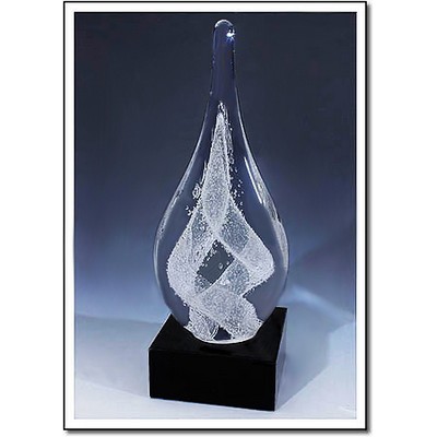 Arctic Cyclone Art Glass Sculpture w/ Marble Base (3"x8")