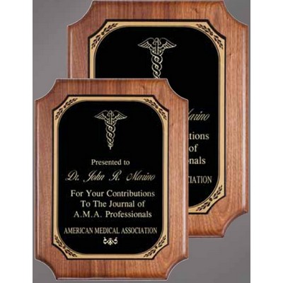 8" x 10.5" Walnut Notched Plaque w/ Black Brass Plate