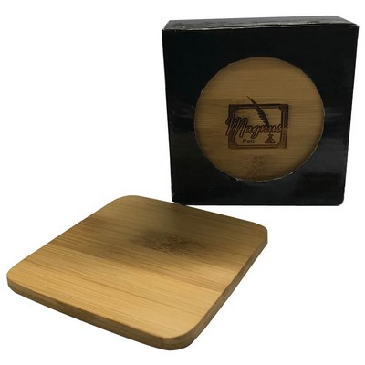 4 Piece Square Bamboo Coaster Gift Set