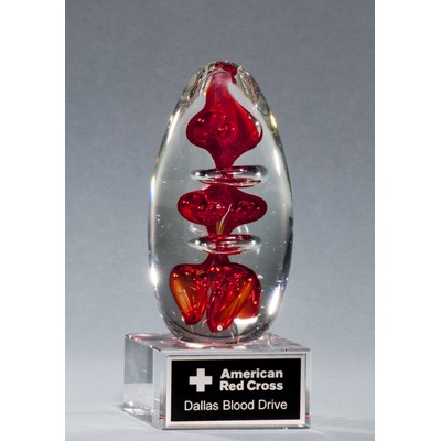 Egg-Shaped Red Art Glass Award w/Clear Glass Base