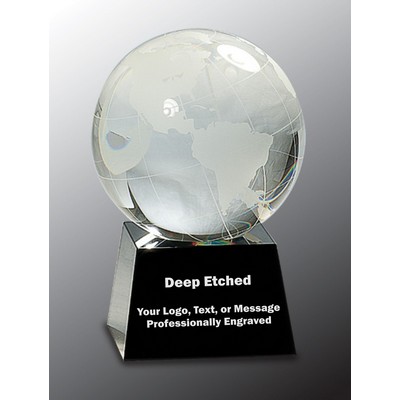 5 1/2" Crystal Globe on Black Base Crystal Award