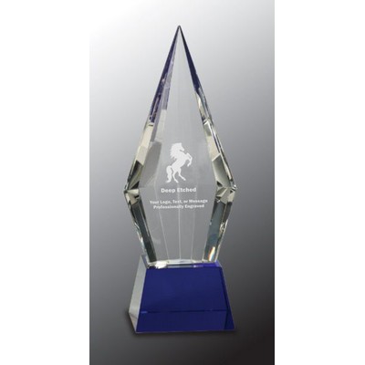 9 1/2" Obelisk Facet Crystal Award on Blue Pedestal Base