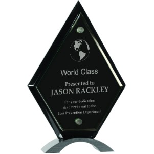 10" Diamond Black Piano Finish Floating Jade Glass Standup Award