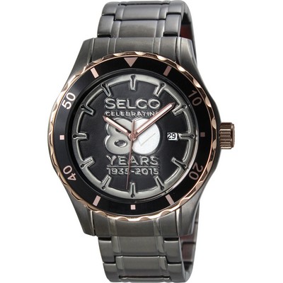 Selco Geneve Men's Canvas Medallion Gun & Rose Gold Watch