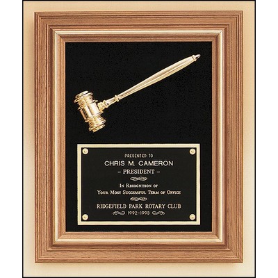 American Walnut Plaque w/Electroplate, Metal Gavel & Black Velour Background (15"x 18")