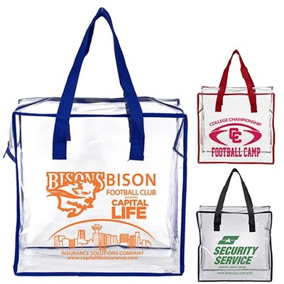 12"W x 12"H x 6"Gusset – "ARETE" Clear Vinyl Stadium Compliant Tote Bag with Zipper