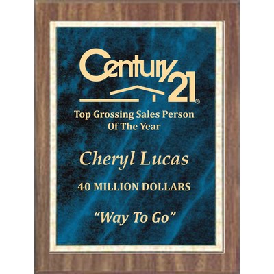 Economy Walnut Finish/Blue Marble Mist Plaque Series, 6"x8"