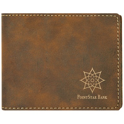 Rustic/Gold Bifold Wallet, Laserable Leatherette, 4-1/2" x 3-1/2"