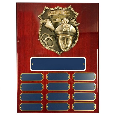 Perpetual Police Shield Plaque w/Piano Cherry Finish Board (9" x 12")