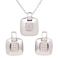 Jilco Inc. Square Sterling Silver & Diamond Earring & Necklace Set