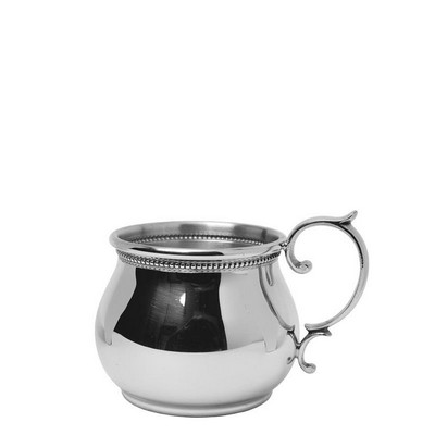 Salisbury Bulged Scroll Handle Pewter Baby Cup w/Beaded Edge