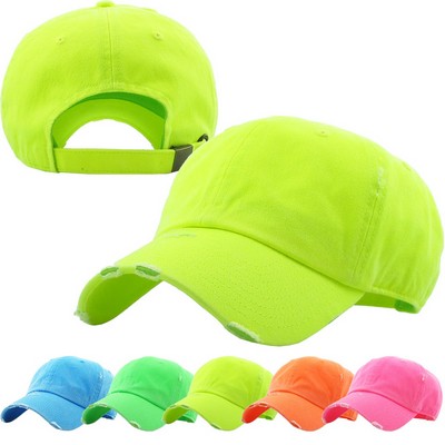 Distressed Vintage Baseball Cap Neon