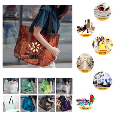 15.8x12 Inch PVC Transparent Waterproof Tote Bag Clear Shoulder Bag For Shopping Outdoors