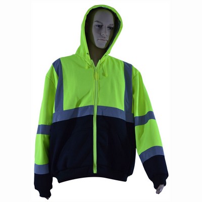 16 OZ Thermal Lined Lime /Black Two Tone Hooded Zip-Up Sweatshirt