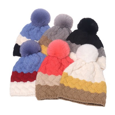 Twist Color Crochet Knitted Ball Beanie Hat