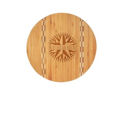 Round Bamboo Cutting Board with Butcher Block Inlay