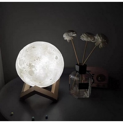 16 Colors 3D Moon Lamp w/ Wood Stand, Remote & Touch Control USB Rechargeable Gift