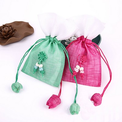 Drawstring Fabric Gift Pouch w/Ribbon Design