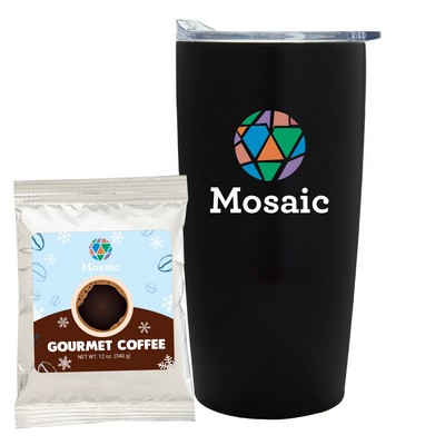 Promo Revolution - 20 Oz. Straight Tumbler w/Plastic Liner Gift Set w/Gourmet Coffee (Holiday)