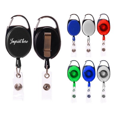 Carabiner Retractable Badge Reel & Holder W/ Belt Clip