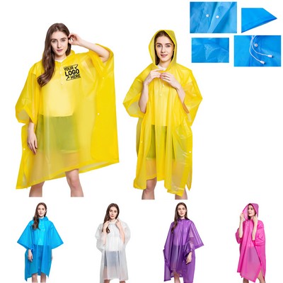 Reusable Eva Adult Rain Poncho Drawstring Hood