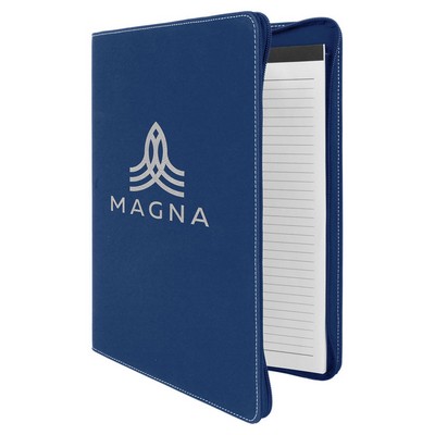 9 1/2" x 12" Blue/Silver w/Zipper Leatherette Portfolio with Notepad