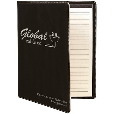 9 1/2" x 12" Black/Silver Leatherette Portfolio with Notepad