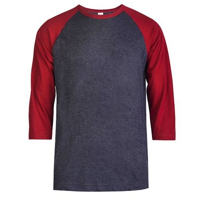 Men's 3/4 Sleeve Baseball T-Shirt - Large, Burgundy/Charcoal (Case of