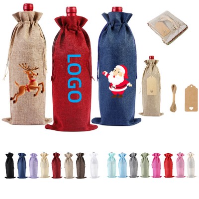 Linen Wine Bottle Drawstring Bag