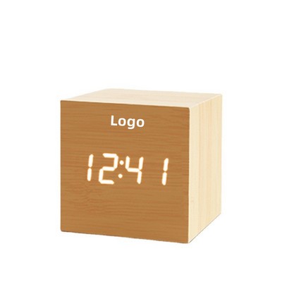 Wood Block LED Digital Clock Multifunction LED Display Desk Alarm Clock