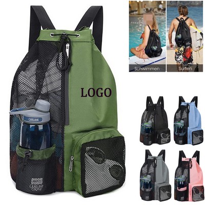 Swim Bag Mesh Drawstring Backpack With Wet Pocket