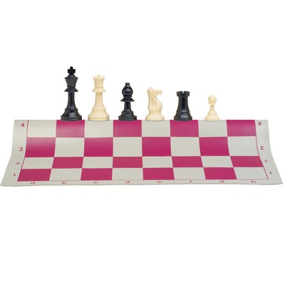 Tournament Chess Set, 20 in. Vinyl Board, 34 Pieces, King 3.75 in.