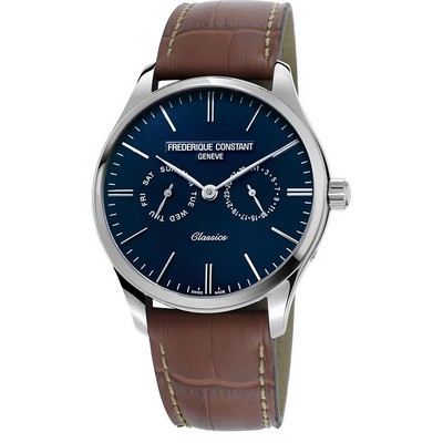 Frederique Constant® Men's FC Classic Quartz Brown Leather Strap Watch w/Blue Dial