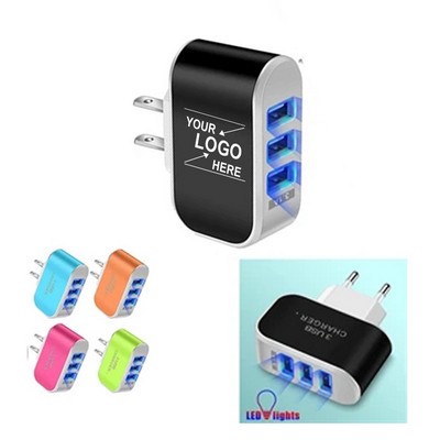 3-Port USB Travel Wall Charger Adapter