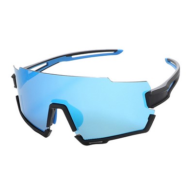 Goggle Sunglasses - Blue Mirror Lenses - Black and Blue Frames