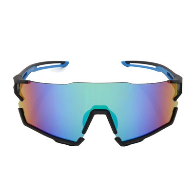 Goggle Sunglasses - Blue Mirror Lenses - Black and Blue Frames