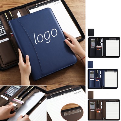 A4 Pu Leather Padfolio Portfolio Binder With Calculator