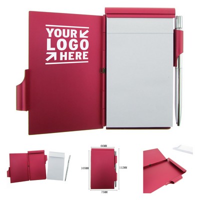 Pocket Aluminum Memo Pad Holder with Ballpoint Pen