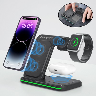 Magnetic 3 in 1 Wireless Charging Station Wireless Charging Pad Travel Charger For Multiple Devices