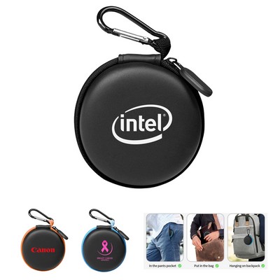 Round Zippered Electronics Travel Case with Carabiner