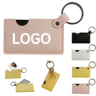 Creative Pu Leather Stainless Steel Mirror With Key Ring