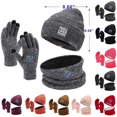 3 Pieces Acrylic Beanie Hat Scarf Gloves Sets