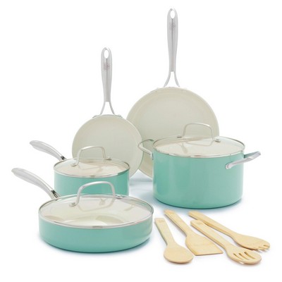 GreenLife Artisan Healthy Ceramic Nonstick 12Pc Cookware Set Turquoise