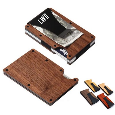 Wooden RFID Blocking Metal Wallet with Money Clip