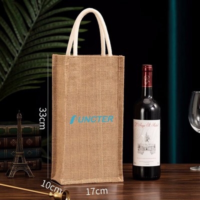 Reusable Jute Burlap 2 Bottle Wine Gift Tote Bags