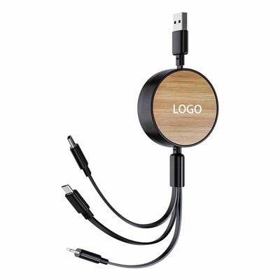 Bamboo Surface Retractable 3-in-1 Data Cable