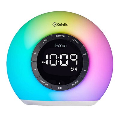 IHome Sunrise Alarm Clock Radio with Bluetooth Speaker and Color Changing Lamp