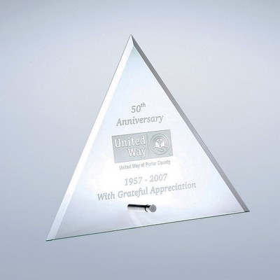 Beveled Triangle Jade Glass Award with Aluminum Pole, Small (9 1/4"x8")