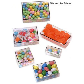 Metallic Silver Trimmed Acetate Candy Box (4 1/2"x3"x1 3/8")